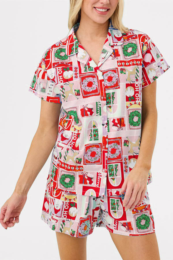 Christmas Print Short-Sleeve Cute Cartoon Print Set