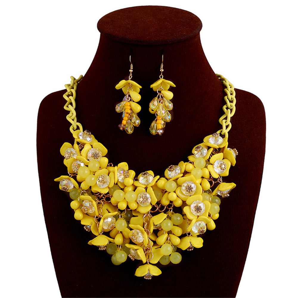 Characteristic Colorful Flower Necklace Earrings Jewelry Set Gift Lady