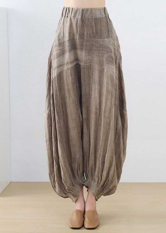 Coffee Tie Dye Wrinkled Linen Lantern Pants Fall