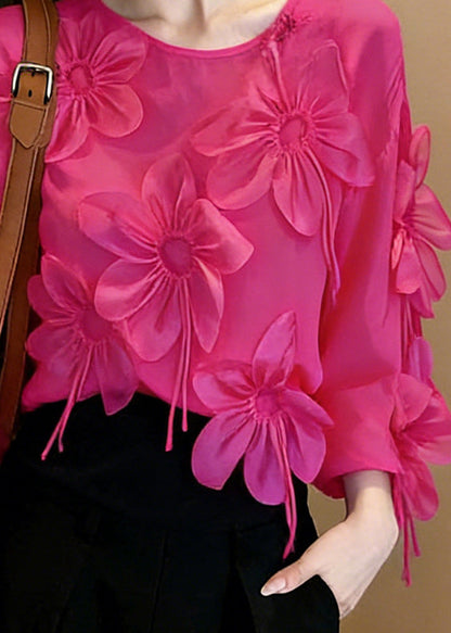 Rose O-neck Chiffon Top Spring
