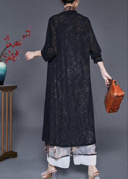 Black Oversized Patchwork Silk Long Cardigan Summer