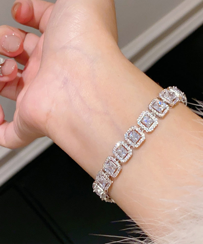 Silvery Square Zircon Chain Bracelet