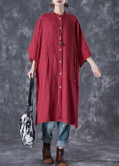 Mulberry Oversized Patchwork Side Open Linen Long Cardigan Summer