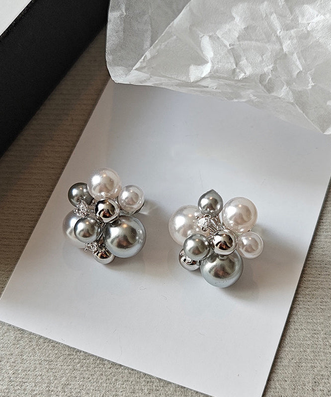 Colorblock Pearl Zircon Alloy Stud Earrings