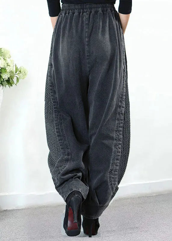 Grey Pockets Patchwork Harem Fall Denim Pants