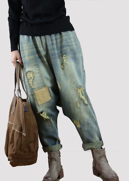 Blue Pockets Patchwork Denim Spring