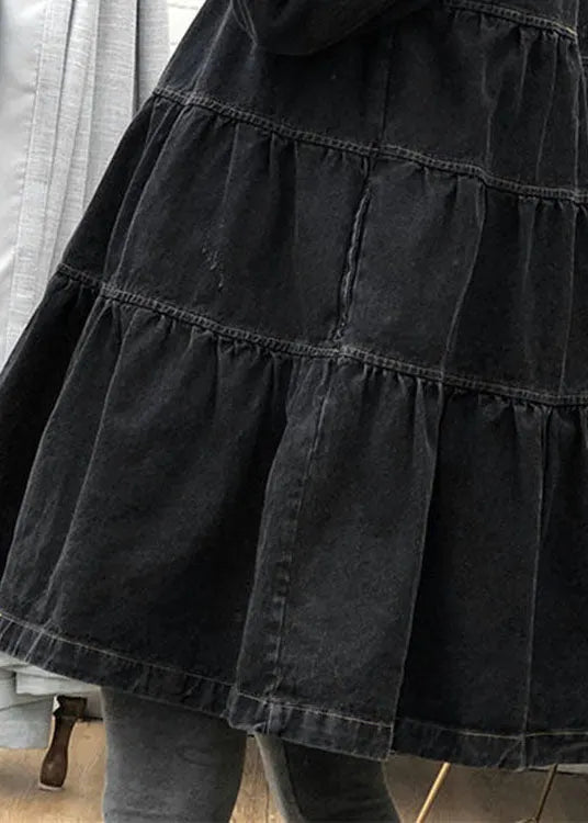 Black Loose Button Patchwork Fall Trench Coats Dress