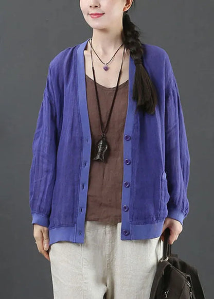 Blue Linen Upf 50+ Coat Jacket Oversized Pockets Spring