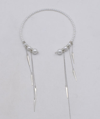 White Copper Pearl Beading Tassel Pendant Necklace