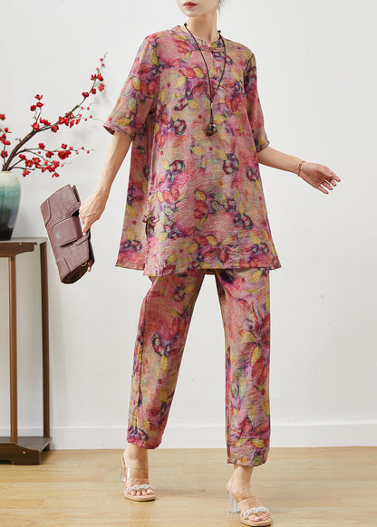 Purple Print Linen Oriental Sets 2 Pieces Summer