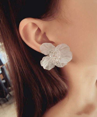 White Crystal Petal Exaggeration Alloy Stud Earrings