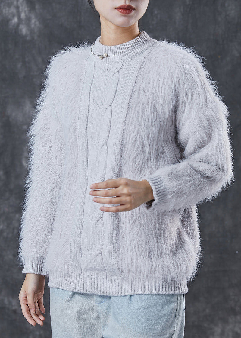 Grey Thick Patchwork Knit Short Sweater Winter