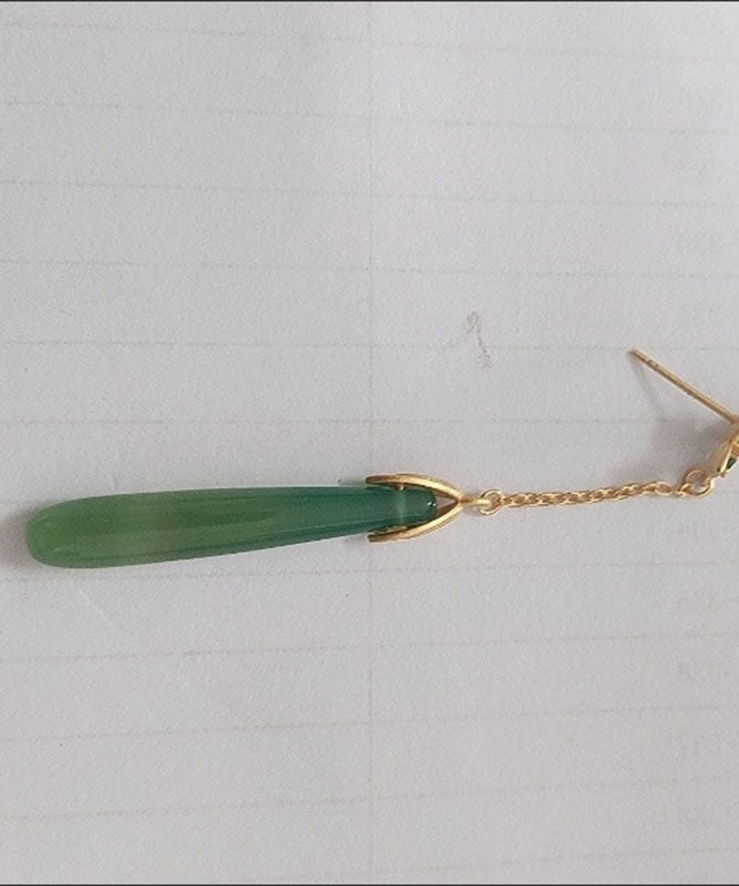 Green Sterling Silver Green Agate Water Drop Tassel Drop Earrings
