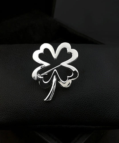 Diy Gold Stainless Steel Four Leaf Clover Hollow Out Brooches