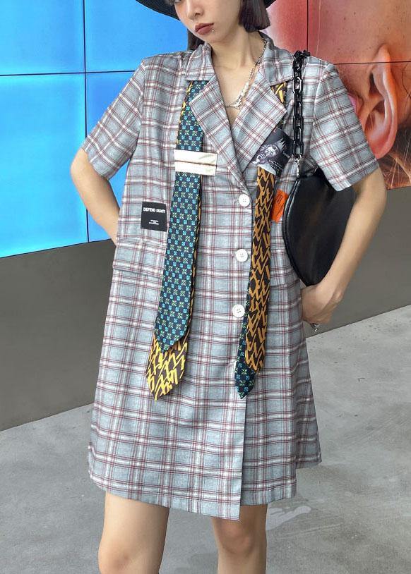 Stylish Plaid Peter Pan Collarbutton Mini Dress Summer