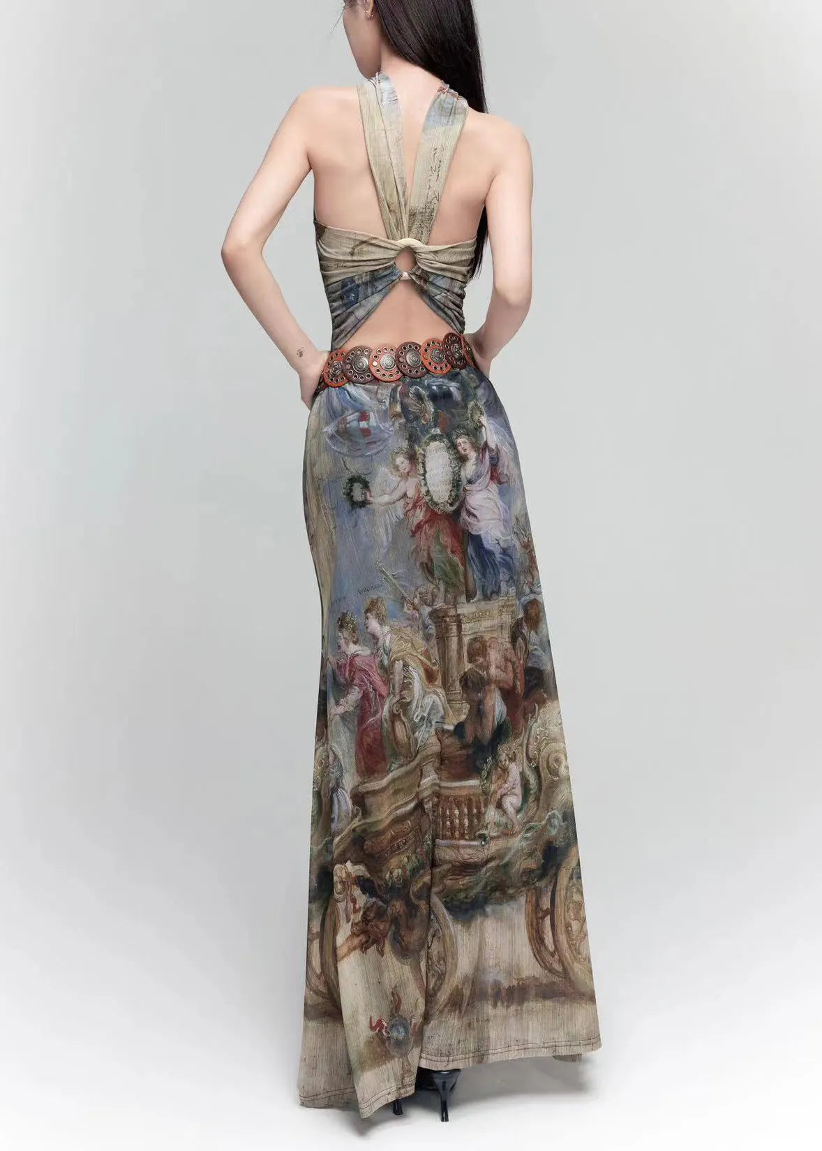 French Photo Color Cold Shoulder Original Design Tulle Long Dress Sleeveless