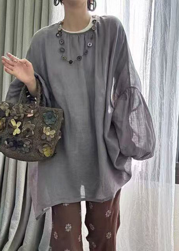 Loose Beige O-neck Top Lantern Sleeve