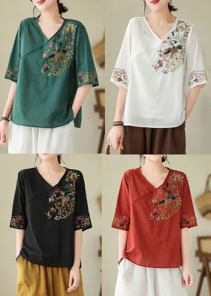 Italian Red Side Open Cotton Top Half Sleeve