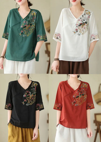 Italian Red Side Open Cotton Top Half Sleeve