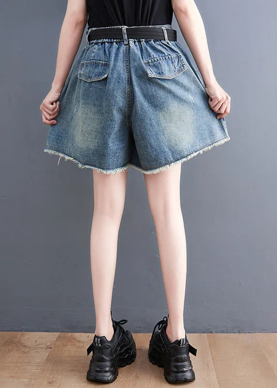 Blue Patchwork High Waist Denim Shorts Summer
