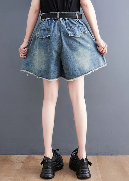 Blue Patchwork High Waist Denim Shorts Summer
