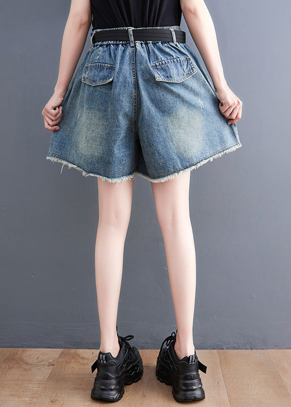 Blue Patchwork High Waist Denim Shorts Summer