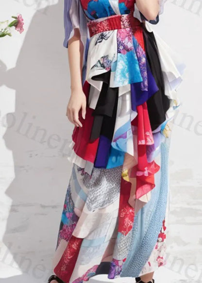 Print Asymmetrical Patchwork Silk Ankle Dress Summer