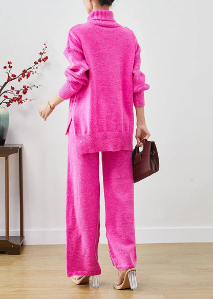 Rose Thick Knit Two Piece Set Clothing High Neck Fall