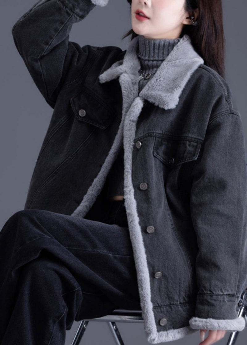Style Black Oversized Pockets Warm Fleece Jackets Winter