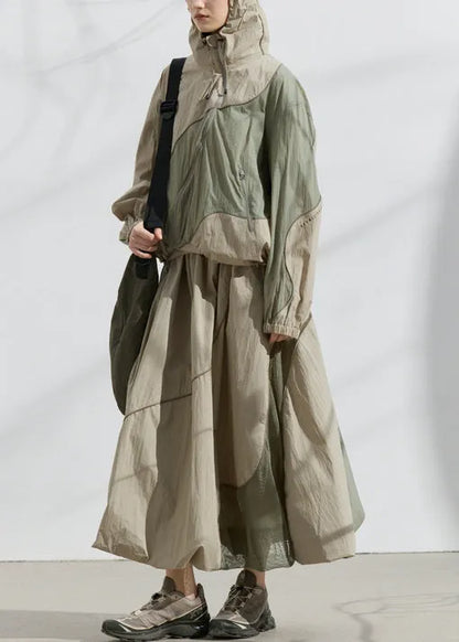Summer Green Loose Sunscreen Coat and Skirt Two Pieces Set