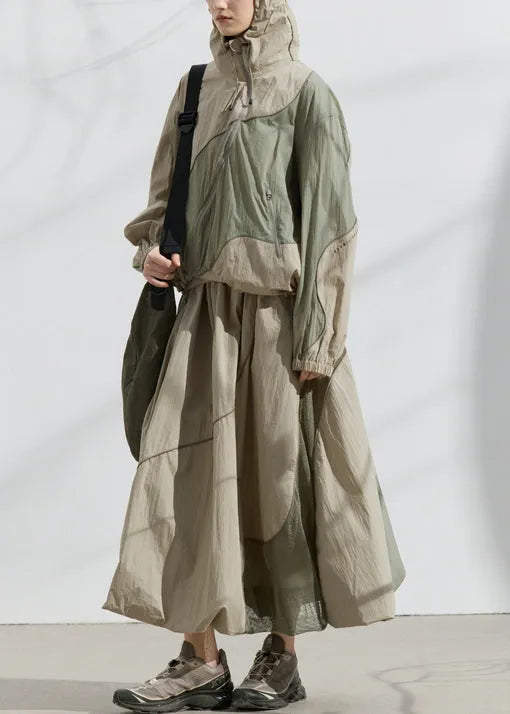Summer Green Loose Sunscreen Coat and Skirt Two Pieces Set