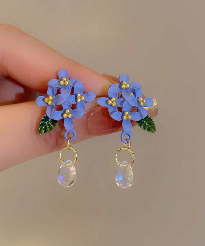 Blue Alloy Resin Baked Enamel Drop Earrings