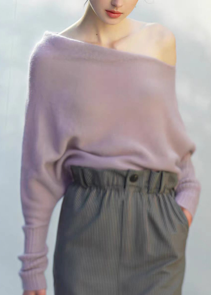 Light Purple Cold Shoulder Knit Shirts Top Fall