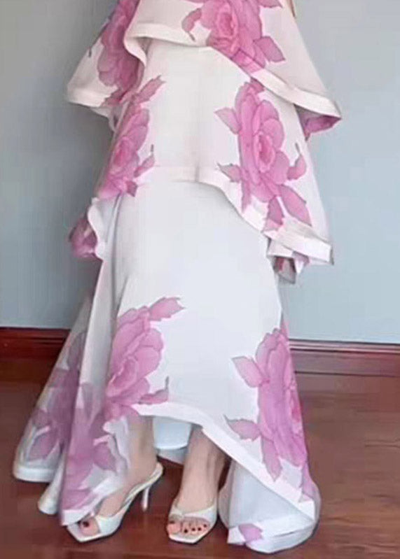 Beach White Print Maxi Spaghetti Strap Dress Summer