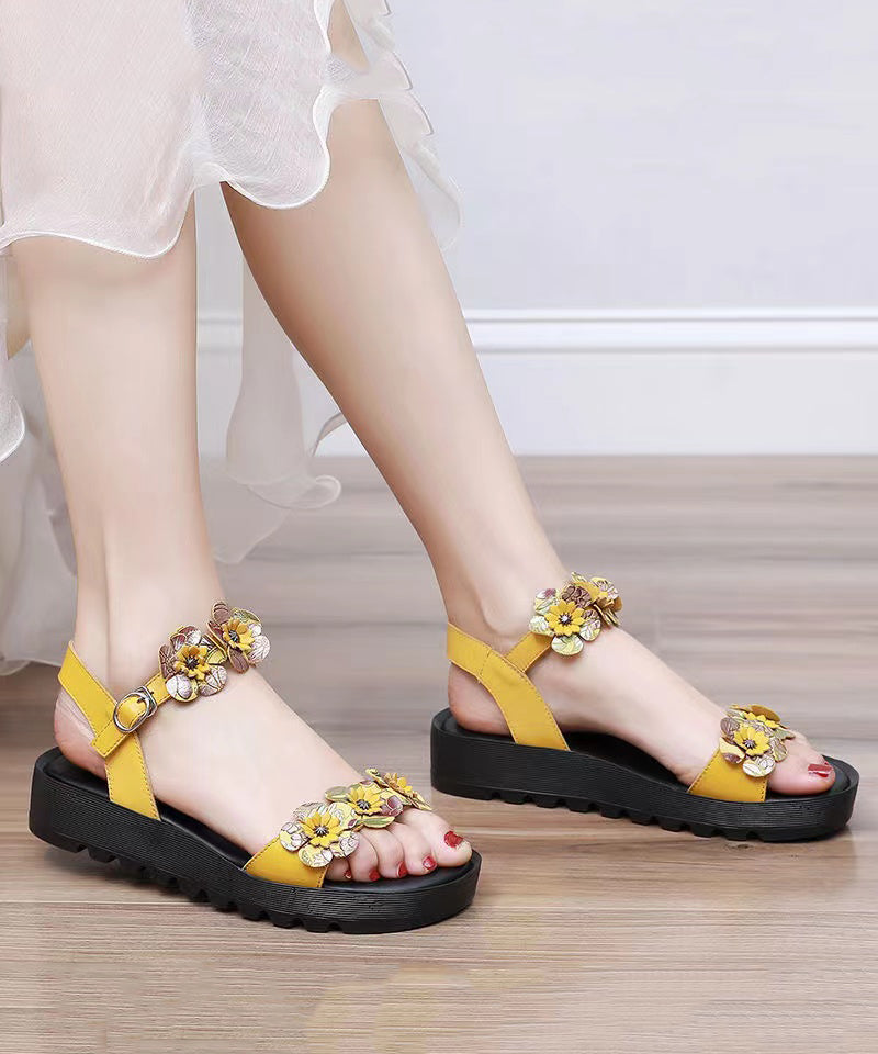 Yellow Sandals Platform Faux Leather Splicing