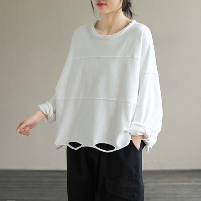 Italian O Neck Cotton Spring Tunic Pattern Pattern Black Blouse