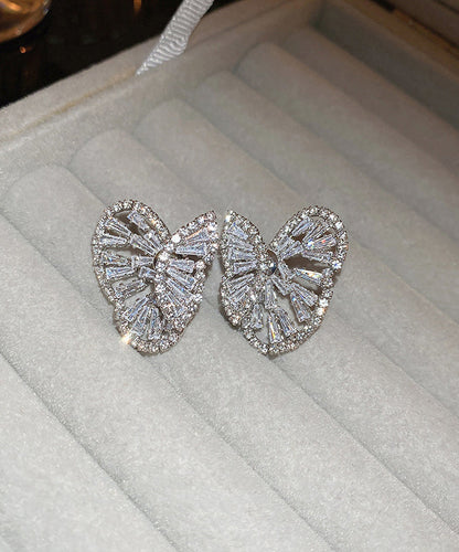 Silk Copper Zircon Hollow Out Butterfly Stud Earrings