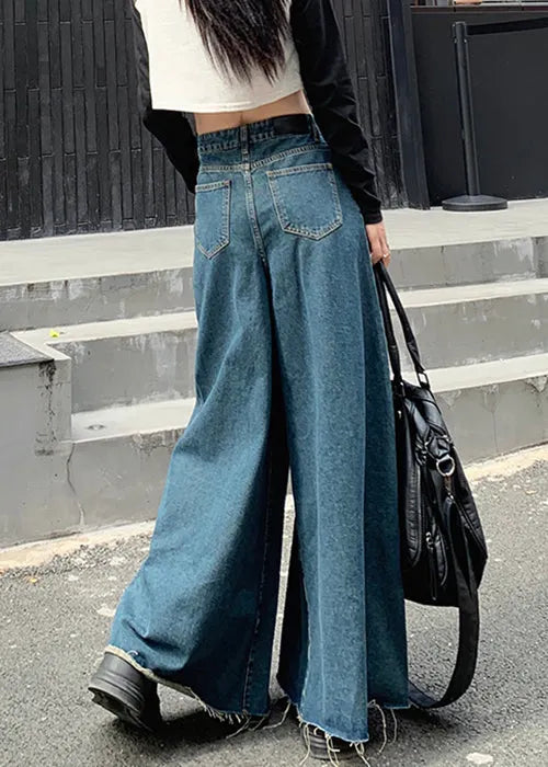 New Blue Pockets High Waist Denim Pants Spring