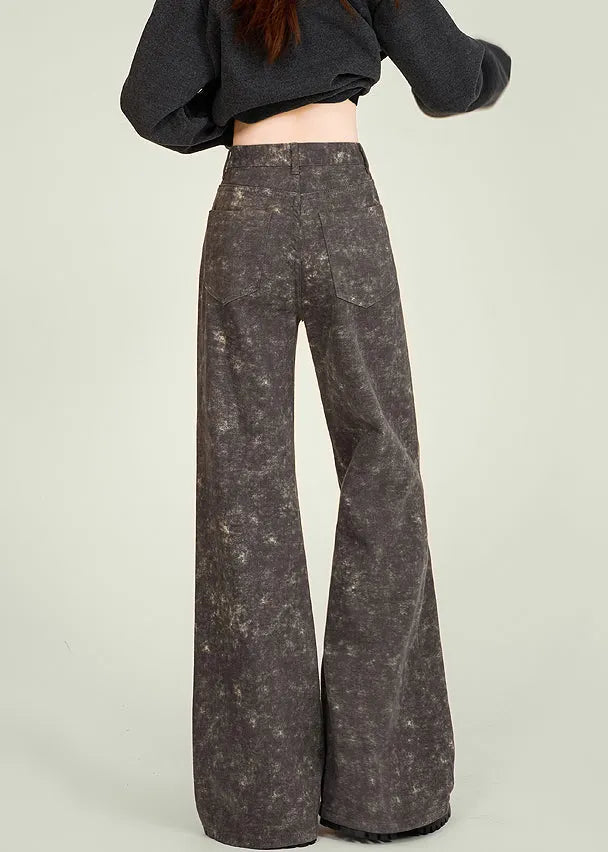 Italian Tie Dye Pockets High Waist Denim Flared Trousers Spring