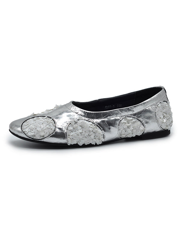 Original Design Silver Cowhide Leather Sequins Flat Shoes for