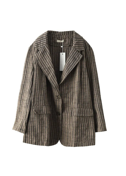 Light Button Pockets V Neck Striped Coats Long Sleeve Fall