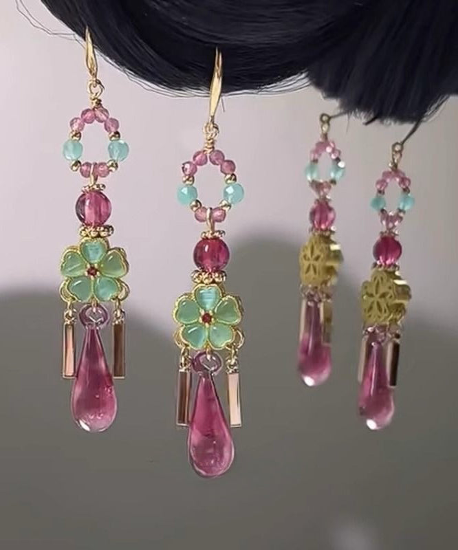 Colorblock Copper Water Drop Tassel Drop Earrings