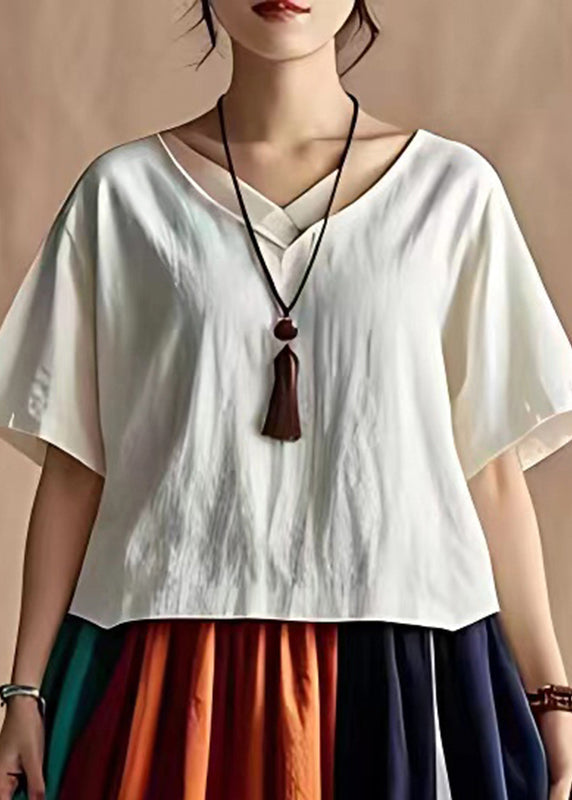 Fine V Neck Patchwork Cotton Two Pieces Set Summer