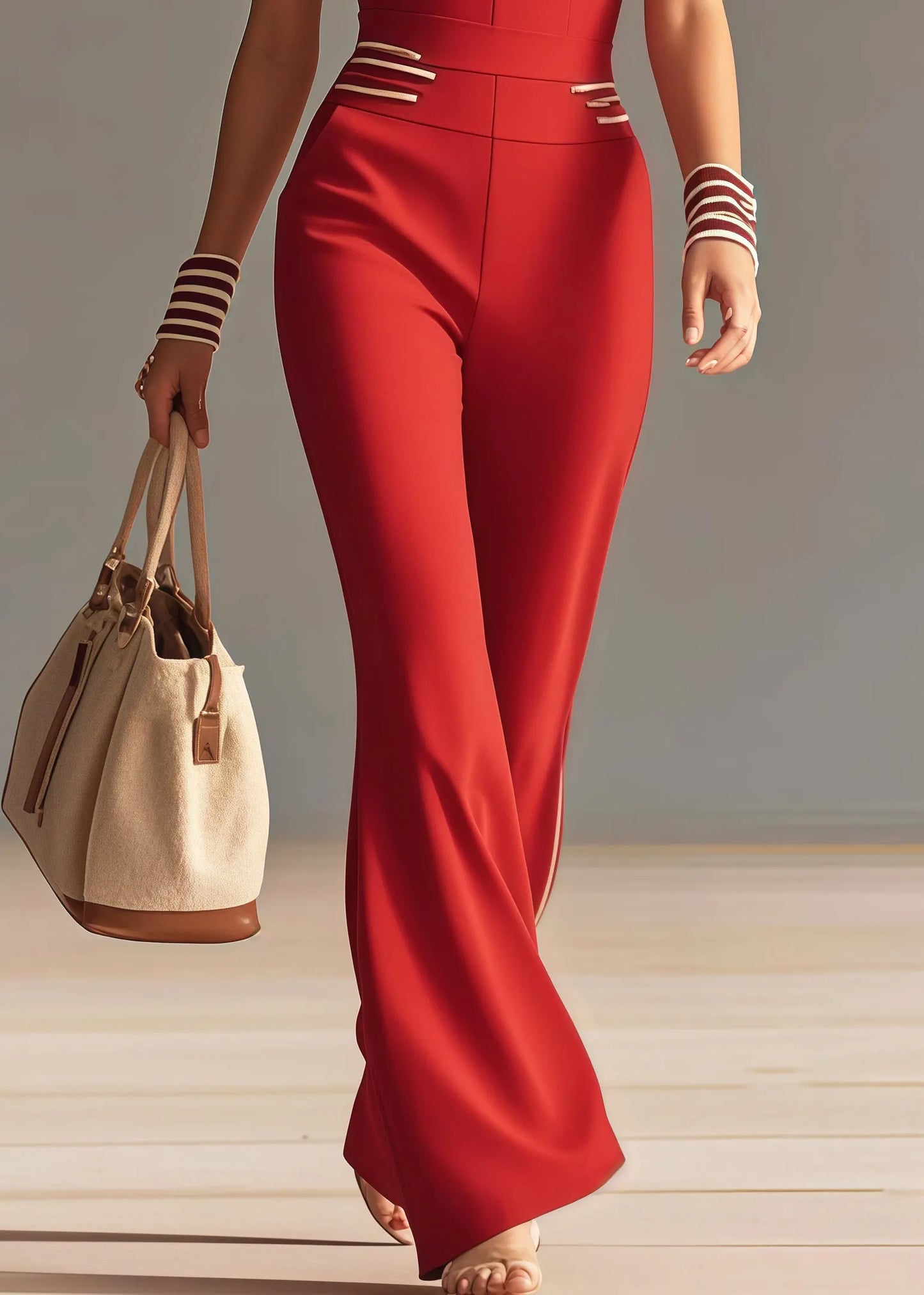 Red V Neck Silm Fit Chiffon Overalls Jumpsuit Butterfly Sleeve