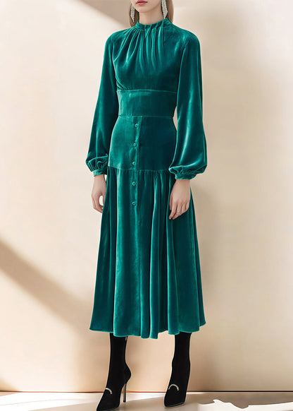 Boutique Green Patchwork Slim Fit Velour Dresses Fall