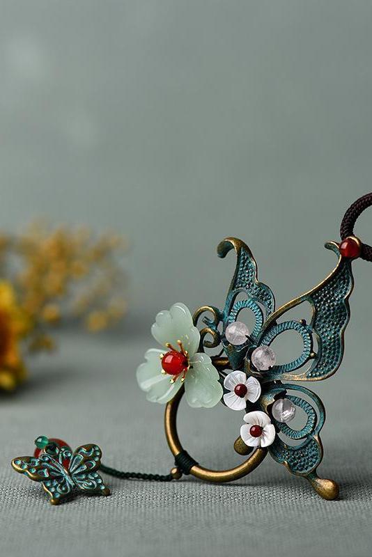 Alloy Butterfly Shell Flower Long Necklace