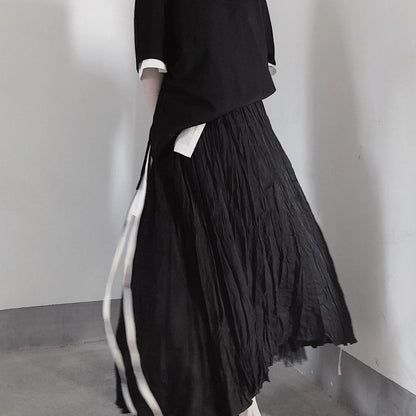 Black Pleated Double Layer Design With Elastic Waist Skirt on Both Sides