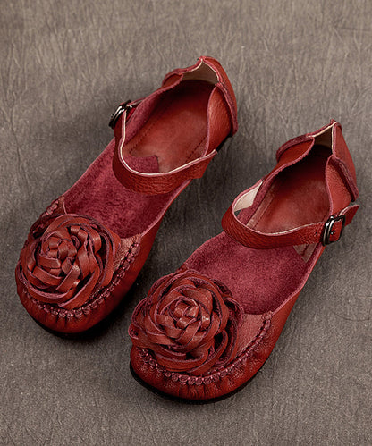 Mulberry Cowhide Leather Splicing Flower Buckle Strap Flats Shoes