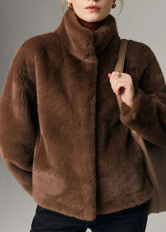 Fine Coffee Pockets Warm Mink Velvet Coat Fall