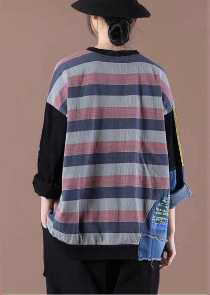 Style Patchwork Spring Shirts Black Tops